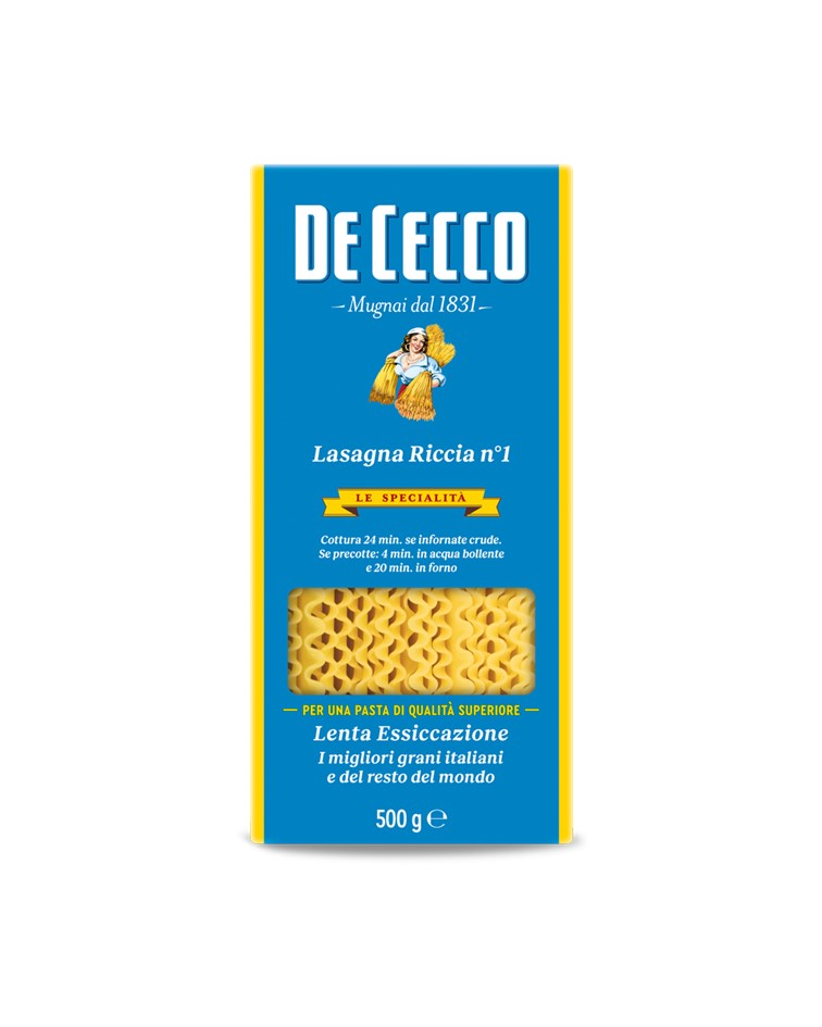 De Cecco Durum Wheat Pasta Lasagna Riccia "Le Specialità" Lenta Essiccazione n.502