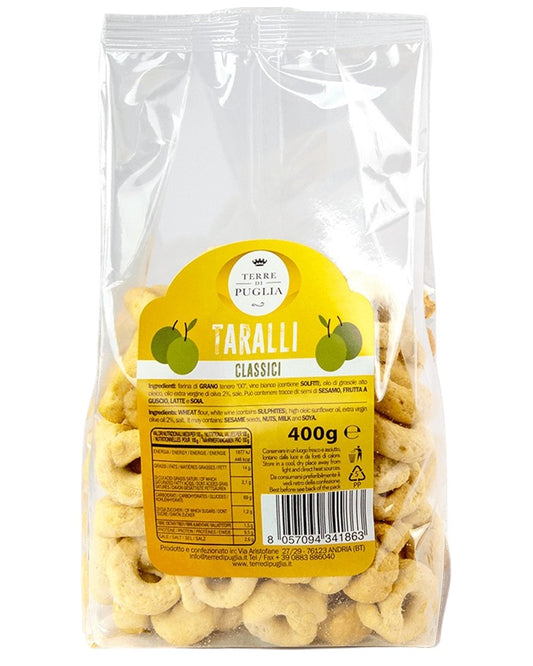 Terre di Puglia Apulian Classic Taralli with Extra Virgin Olive Oil 400g