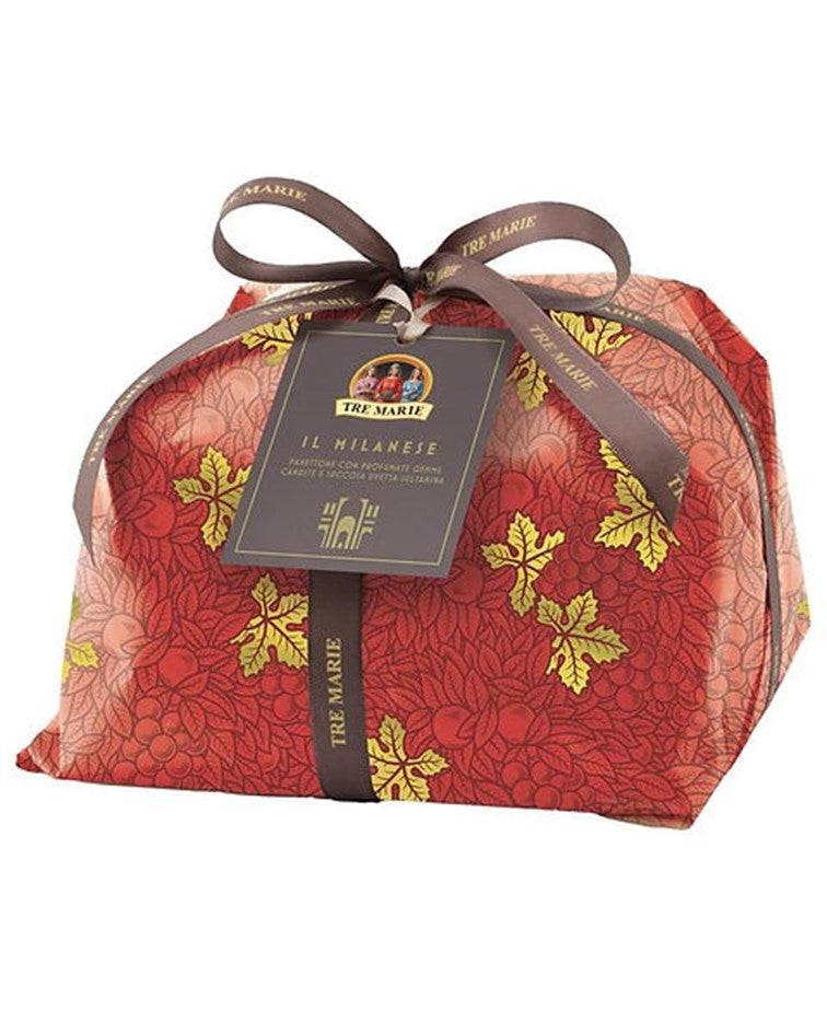 Tre Marie Milan Traditional Panettone Milanese Hand-Wrapped with Candied Fruits and Raisins Italian Christmas Cake 750g